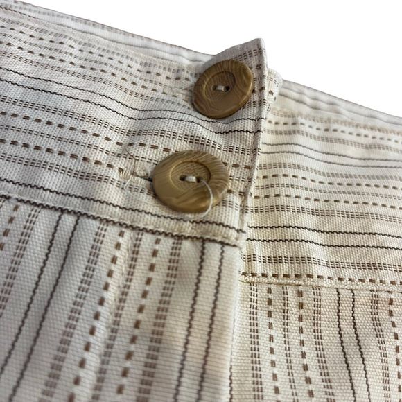CATO Women 12 Ivory Brown Striped Capri Pants Button Casual Office Business - Picture 7 of 11